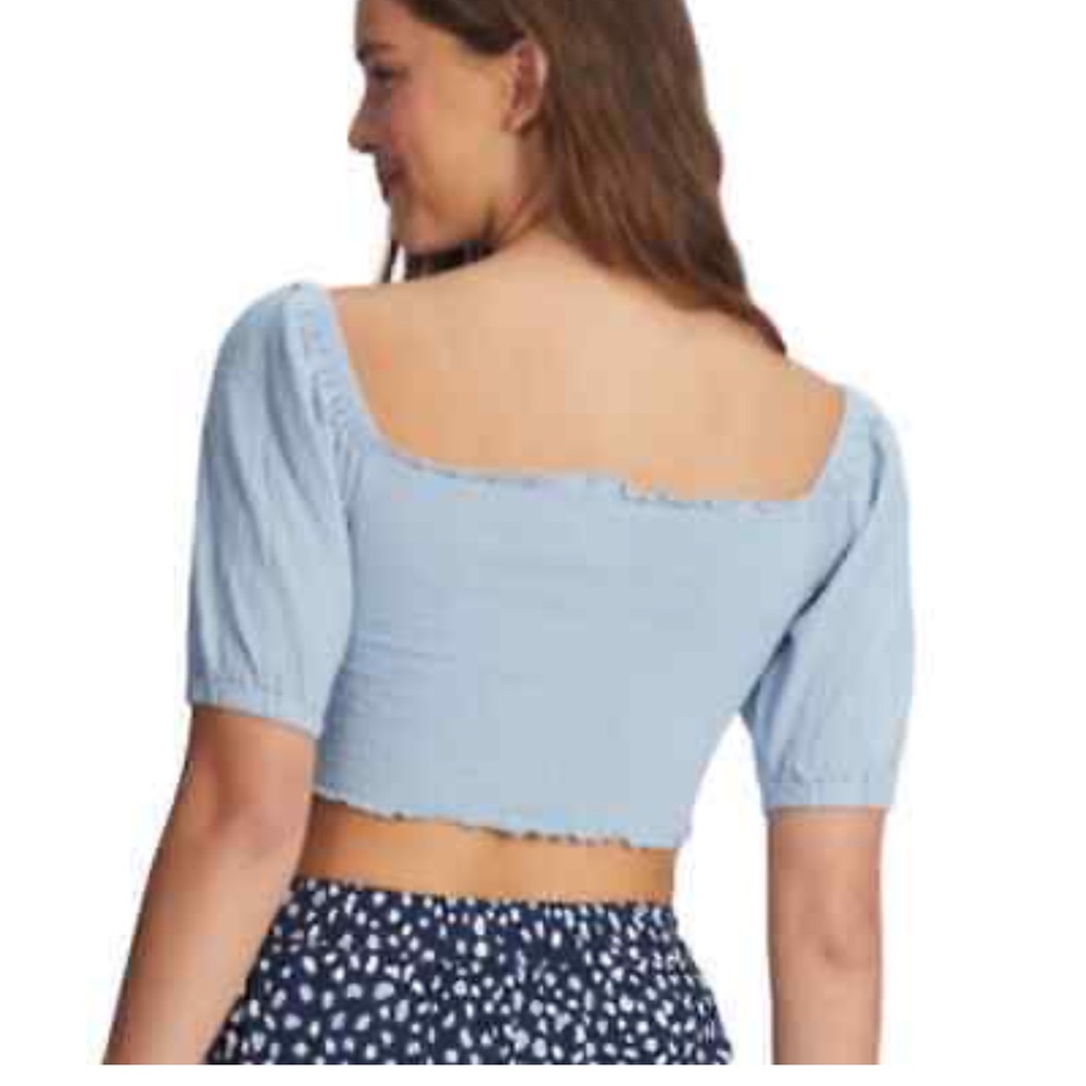 Mable Light Blue Puffy Sleeve Crop Top. Size M